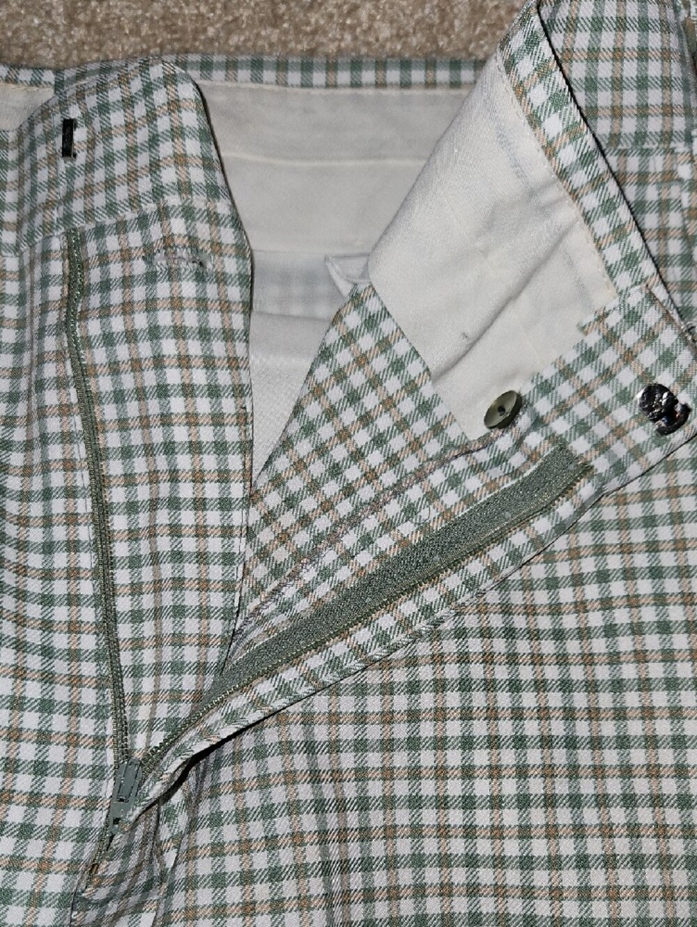 Custom Made Size W34xL33 Mens Green and Tan Vintage Plaid Flare Bottom Pants - Picture 4 of 9
